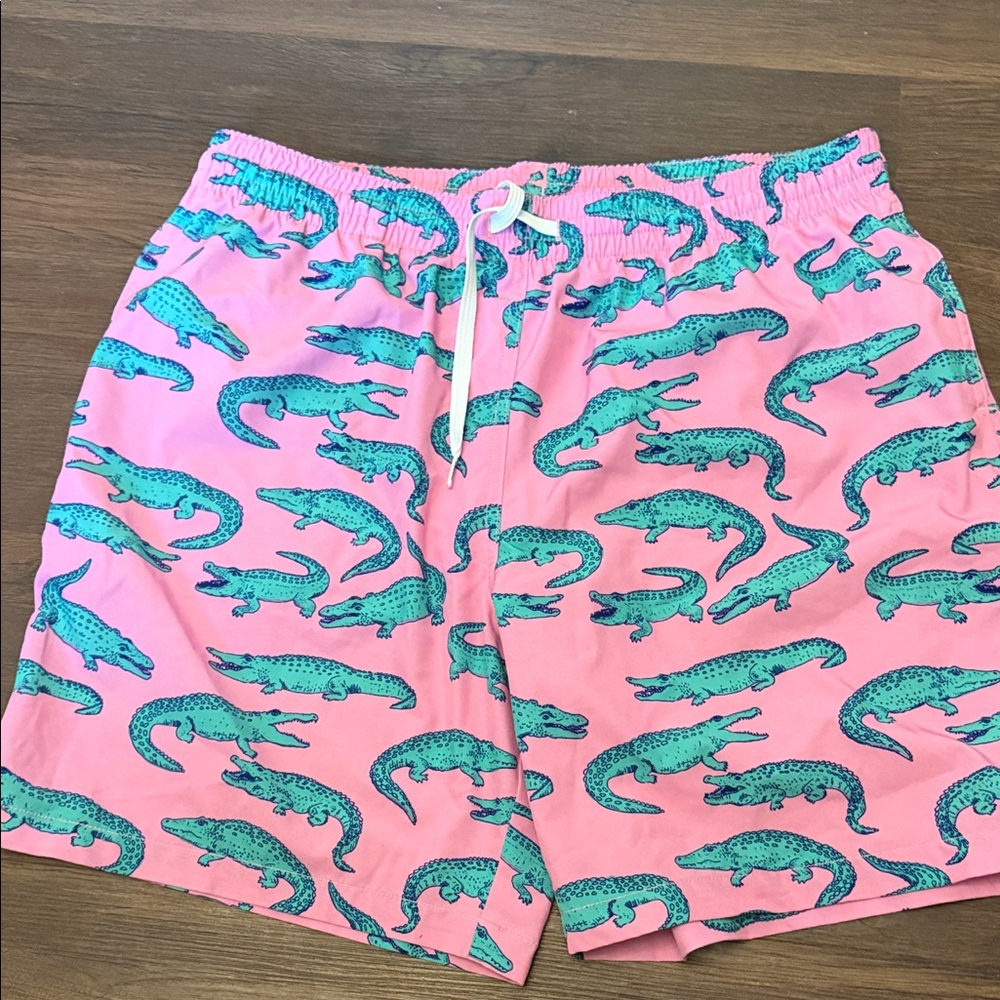 Chubbies Pink and Green Alligator Swim Trunks